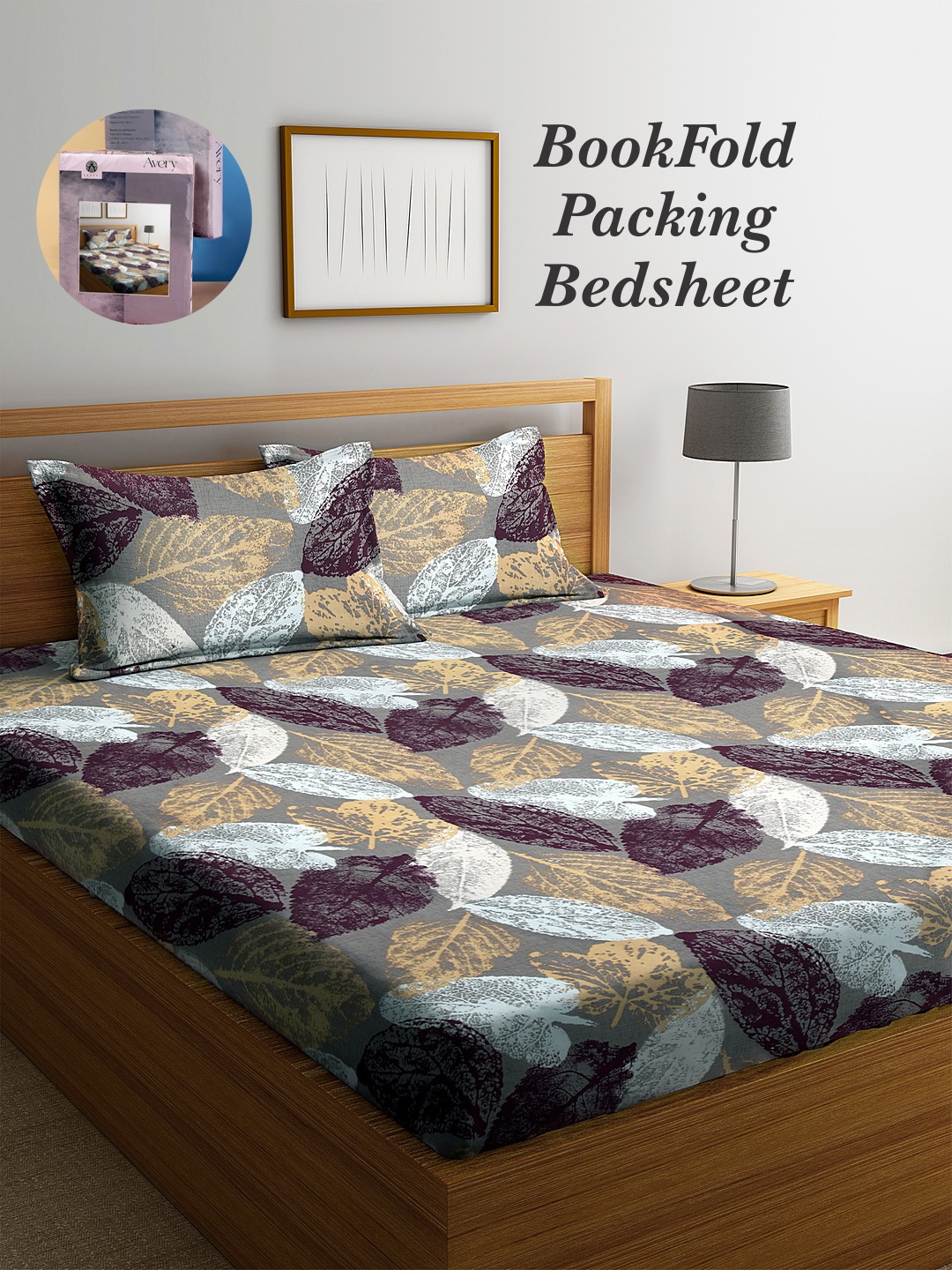 

Arrabi Bookfold Grey & Purple Printed 300 TC King Bedsheet & Pillow Covers