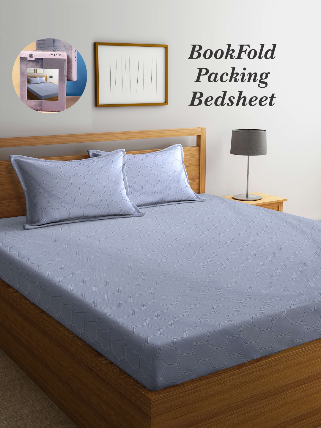 

Arrabi Bookfold Grey Geometric Printed 300 TC King Bedsheet & Pillow Covers