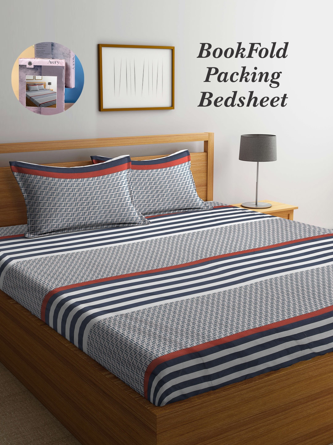 

Arrabi Bookfold Blue & White Geometric Printed 300 TC King Bedsheet & 2 Pillow Covers