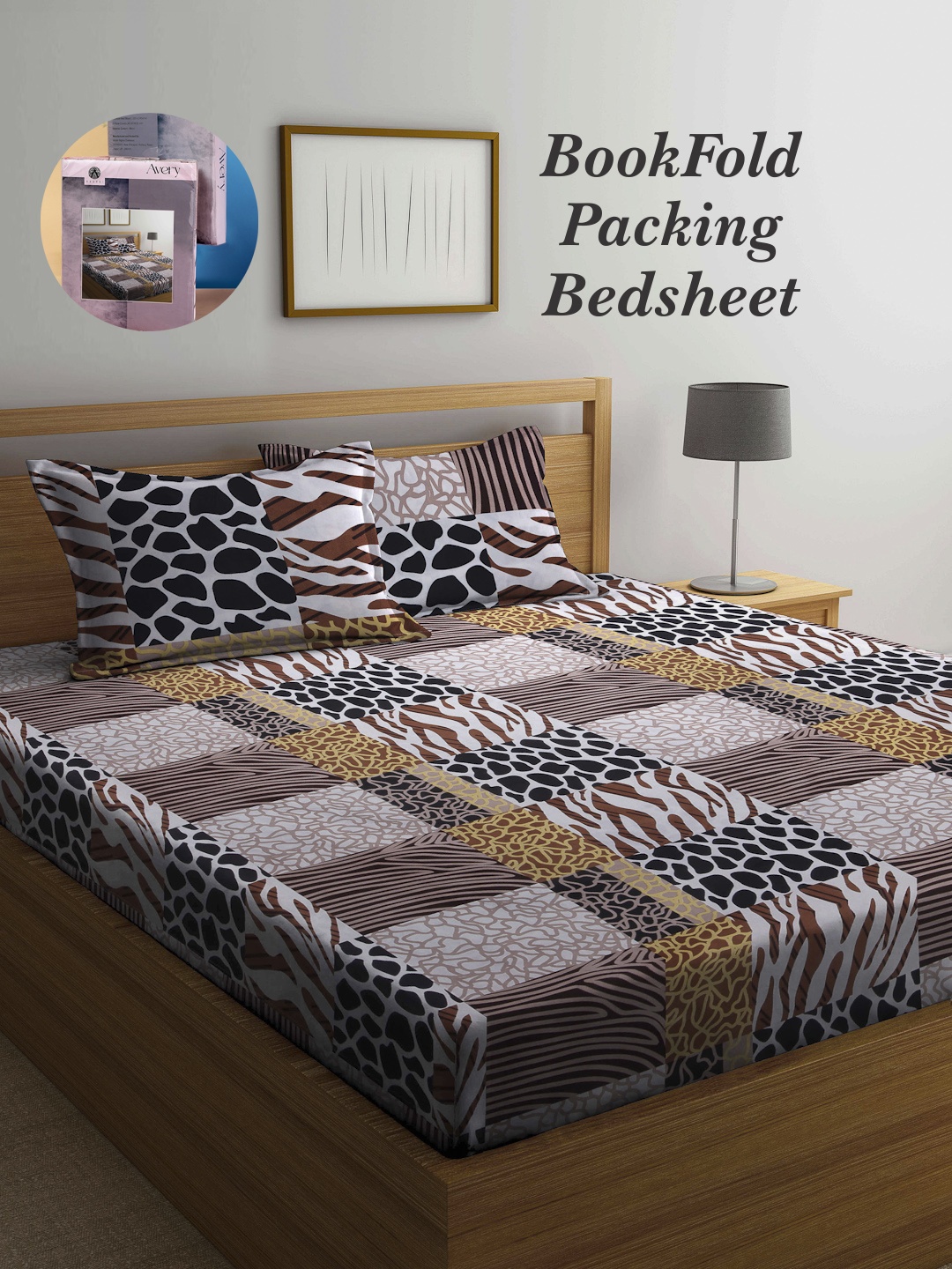 

Arrabi Bookfold Brown & White Abstract Printed 300 TC King Bedsheet & 2 Pillow Covers