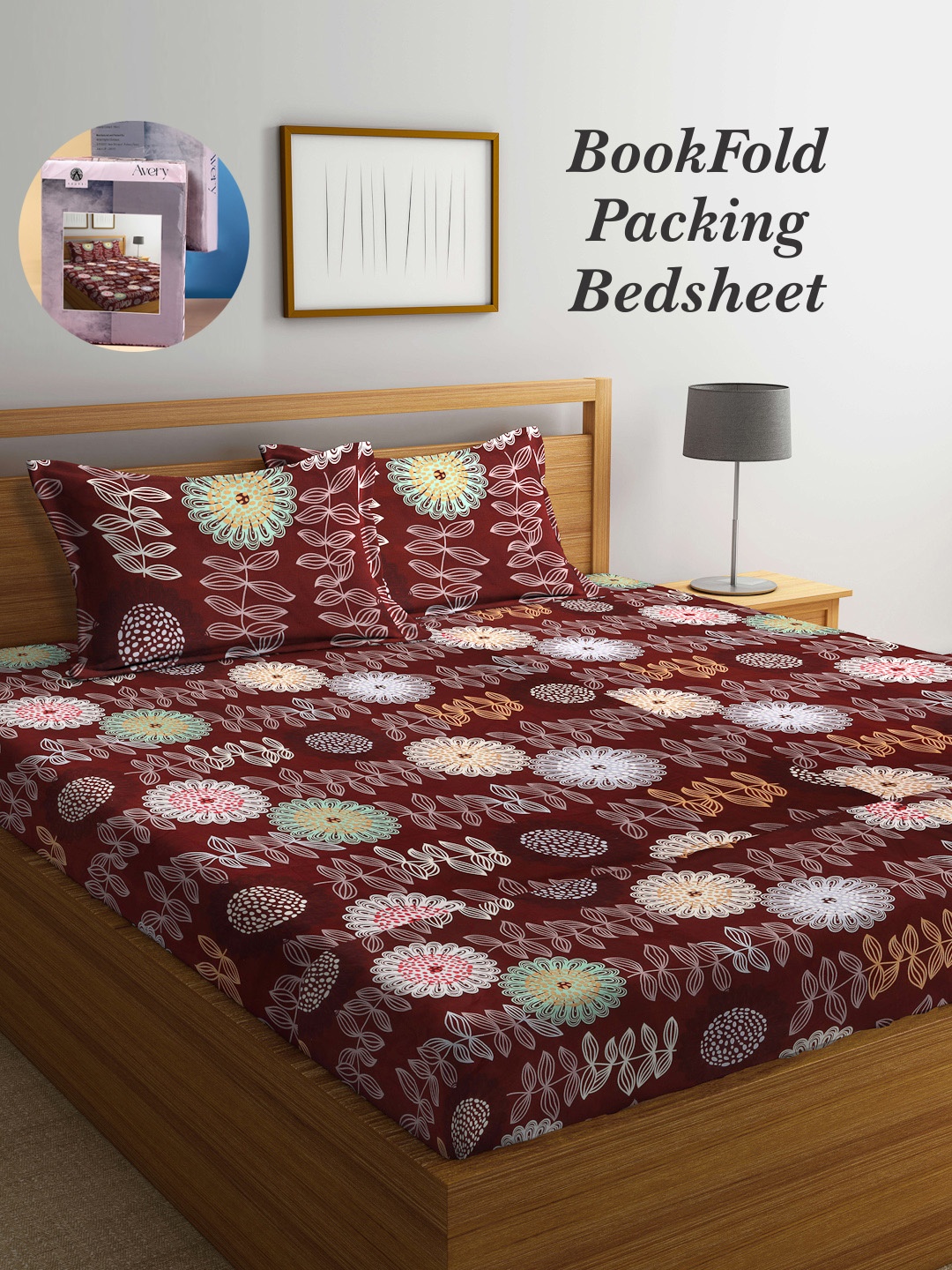 

Arrabi Bookfold Brown & White Floral Printed 300 TC King Bedsheet & Pillow Covers