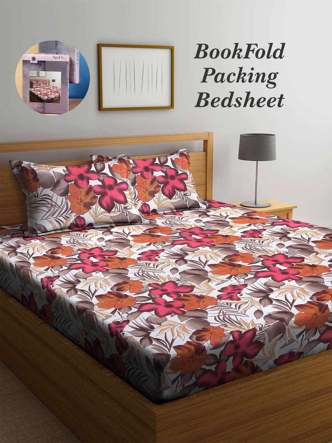 

Arrabi Bookfold Pink & Grey Floral Printed 300 TC King Bedsheet & Pillow Covers
