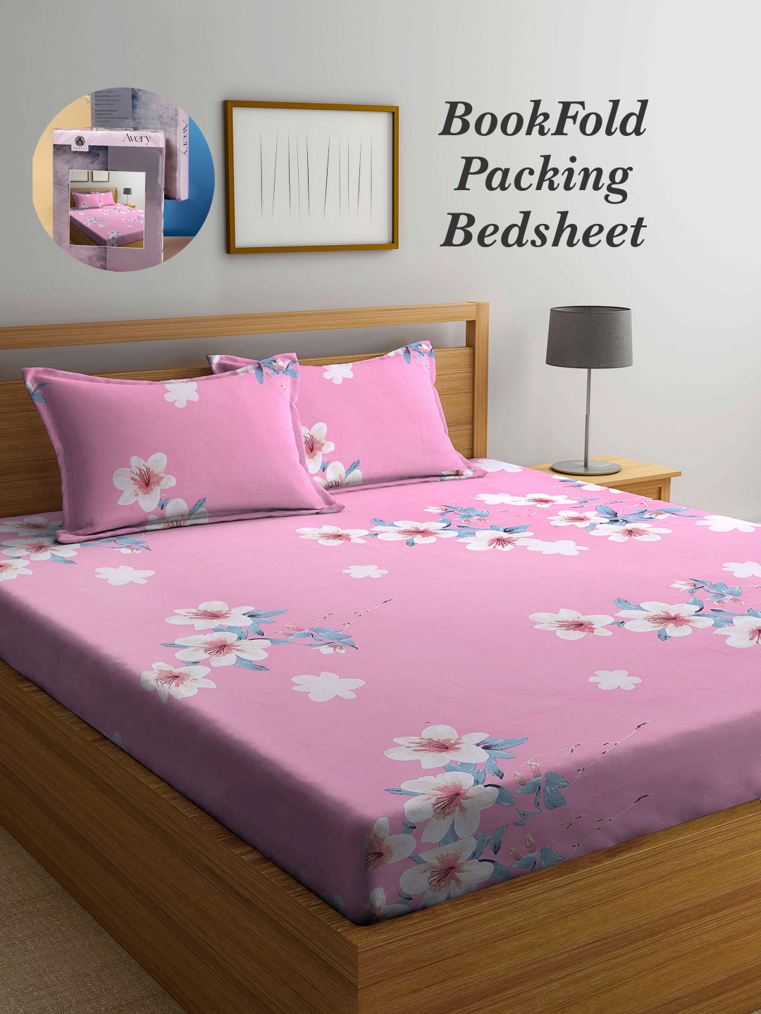 

Arrabi Bookfold Pink & White Floral Printed 300 TC King Bedsheet & Pillow Covers