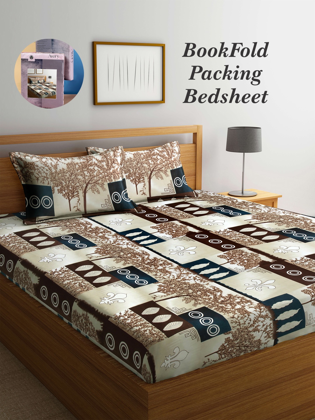 

Arrabi Bookfold Beige & Brown Printed 300 TC King Bedsheet & Pillow Covers