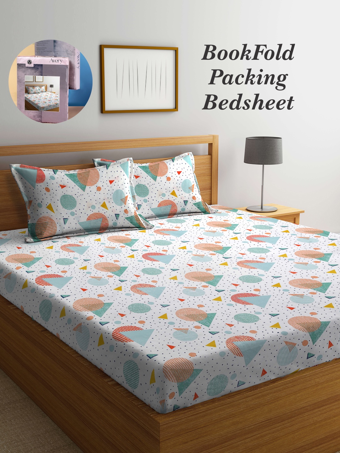 

Arrabi Bookfold White & Green Geometric Printed 300 TC King Bedsheet & Pillow Covers