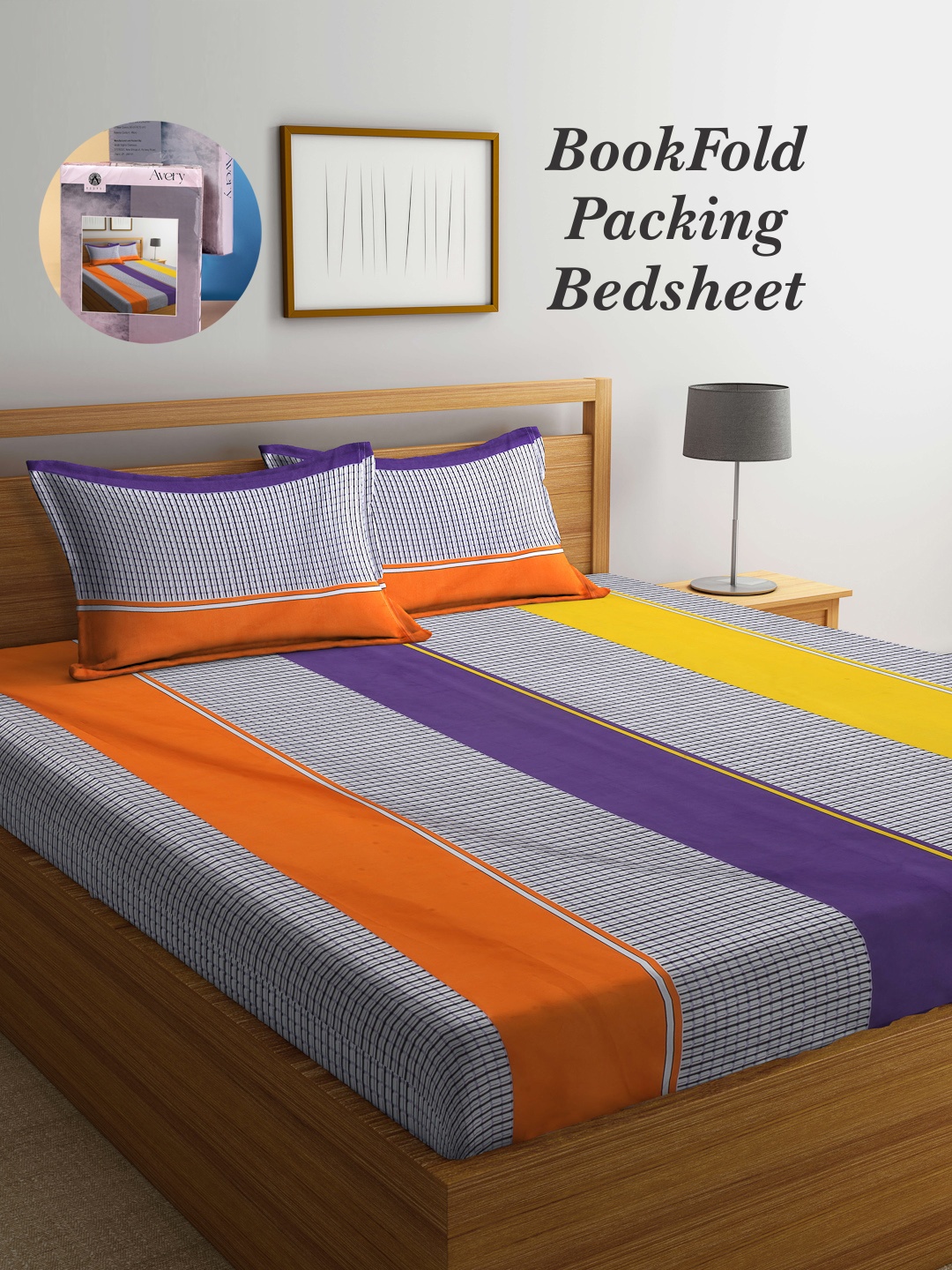 

Arrabi Bookfold Purple & Grey Striped 300 TC King Bedsheet & Pillow Covers