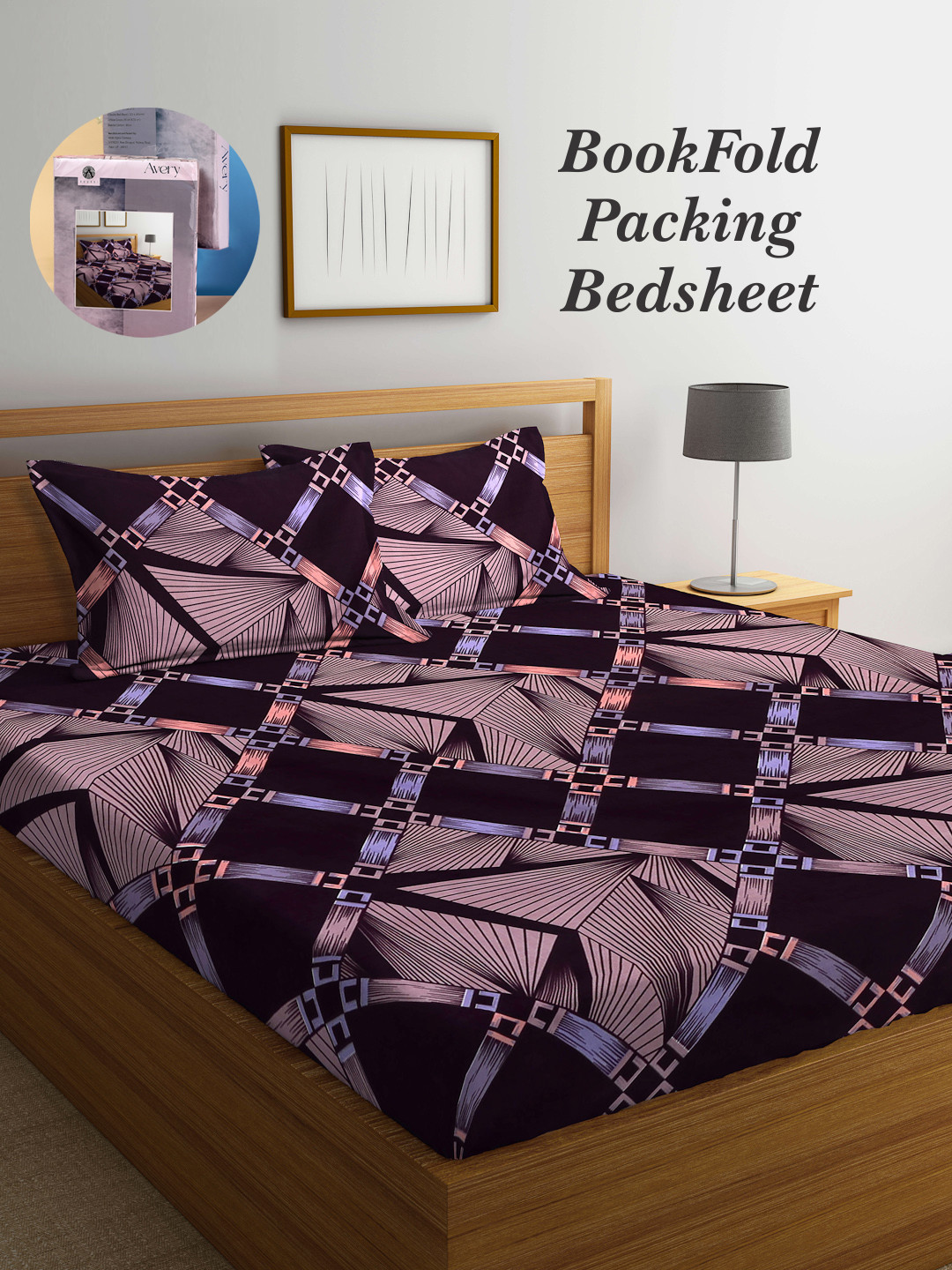 

Arrabi Bookfold Brown & Pink Geometric Printed 300 TC King Bedsheet & Pillow Covers