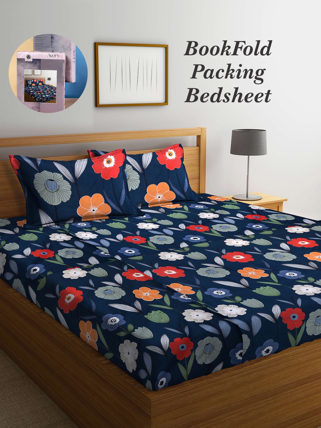 

Arrabi Bookfold Blue & Green Floral Printed 300 TC King Bedsheet With 2 Pillow Covers