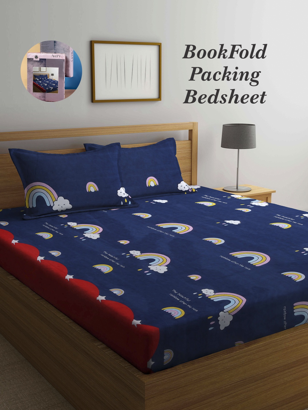 

Arrabi Bookfold Blue & White Conversational 300 TC King Bedsheet & 2 Pillow Covers
