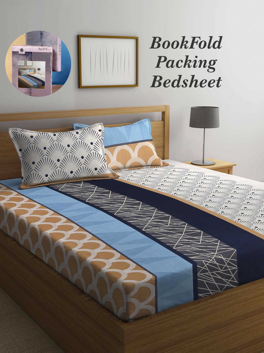 

Arrabi Bookfold Brown & White Geometric 300 TC King Bedsheet & 2 Pillow Covers