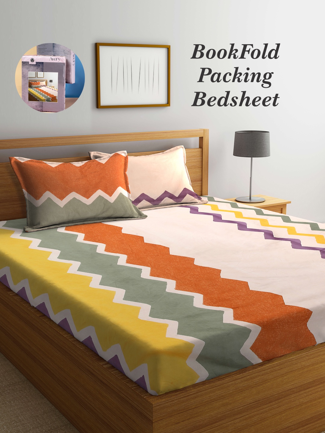 

Arrabi Bookfold Pink & Yellow Geometric Printed 300 TC King Bedsheet & 2 Pillow Covers