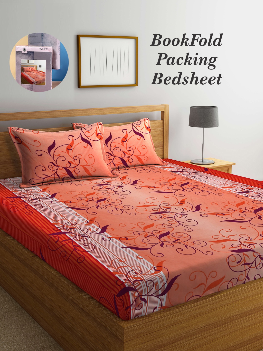 

Arrabi Bookfold Orange & Purple Floral Printed 300 TC King Bedsheet & Pillow Covers