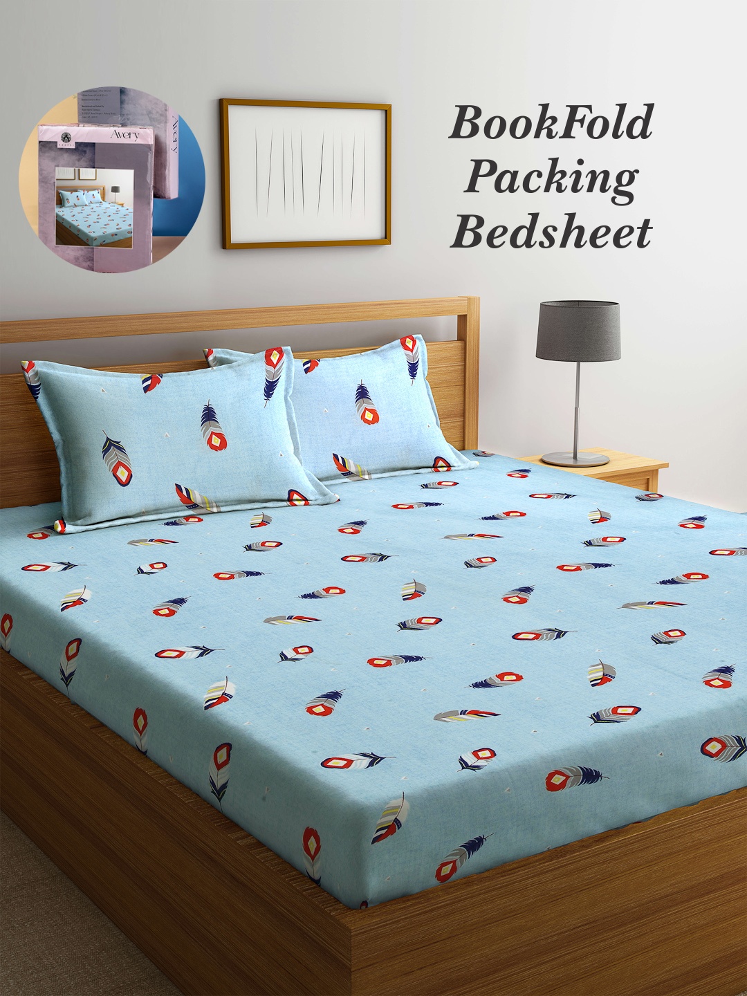 

Arrabi Bookfold Blue & Red Printed 300 TC King Bedsheet & Pillow Covers