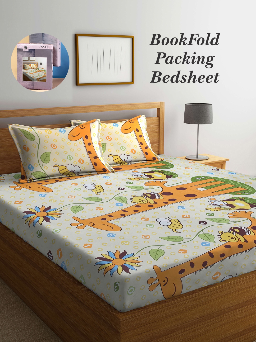 

Arrabi Bookfold Yellow & Orange Printed 300 TC King Bedsheet & Pillow Covers