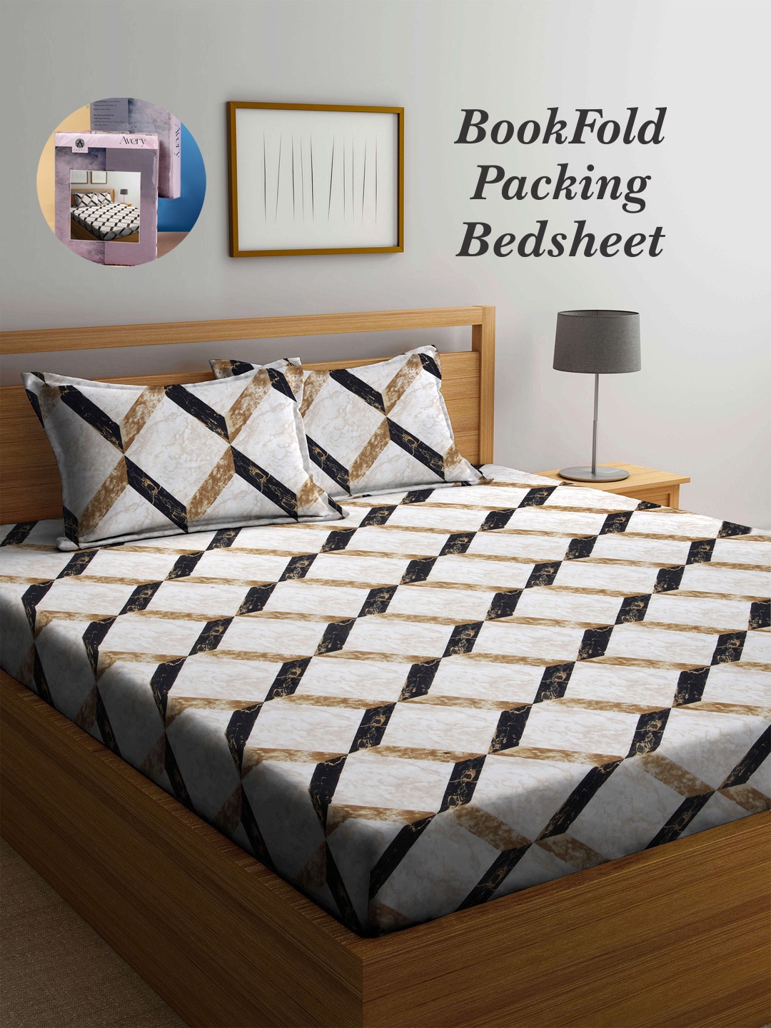 

Arrabi Bookfold Brown & White Geometric 300 TC King Bedsheet With 2 Pillow Covers