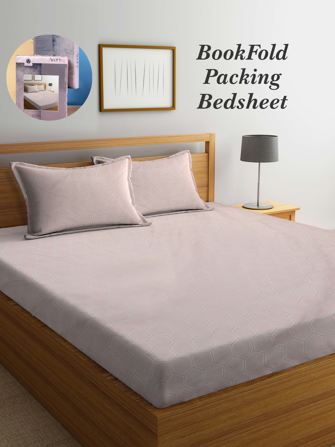 

Arrabi Bookfold Peach-Coloured Geometric Printed 300 TC King Bedsheet & Pillow Covers