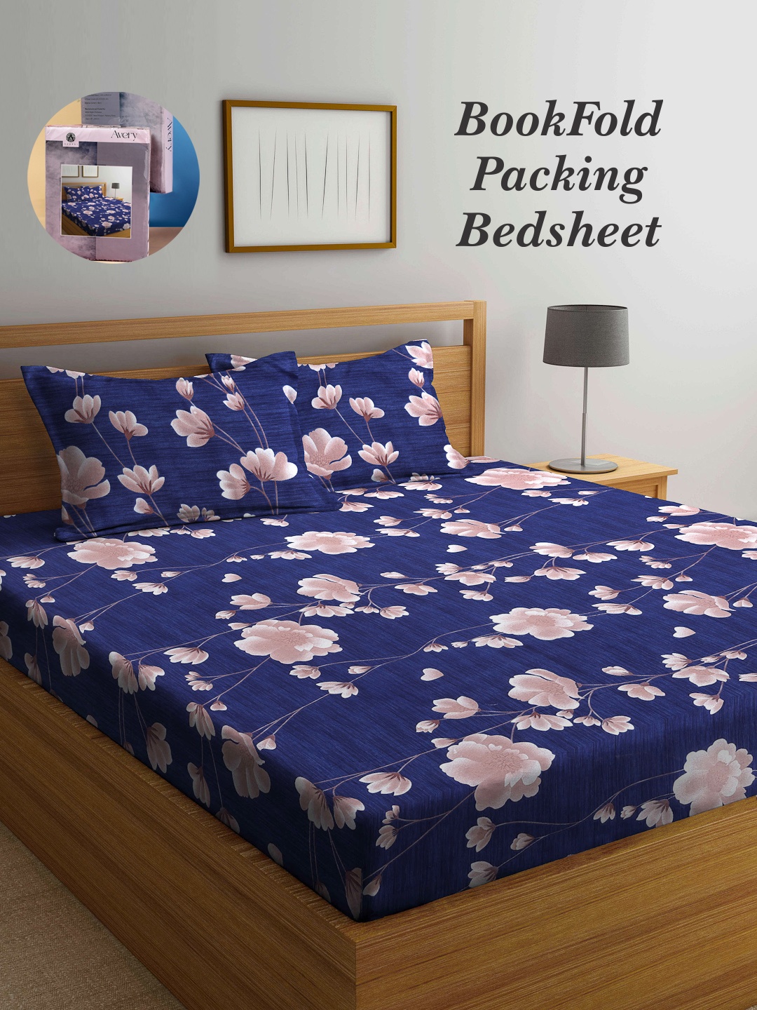 

Arrabi Bookfold Blue & Brown Floral Printed 300 TC King Bedsheet & Pillow Covers