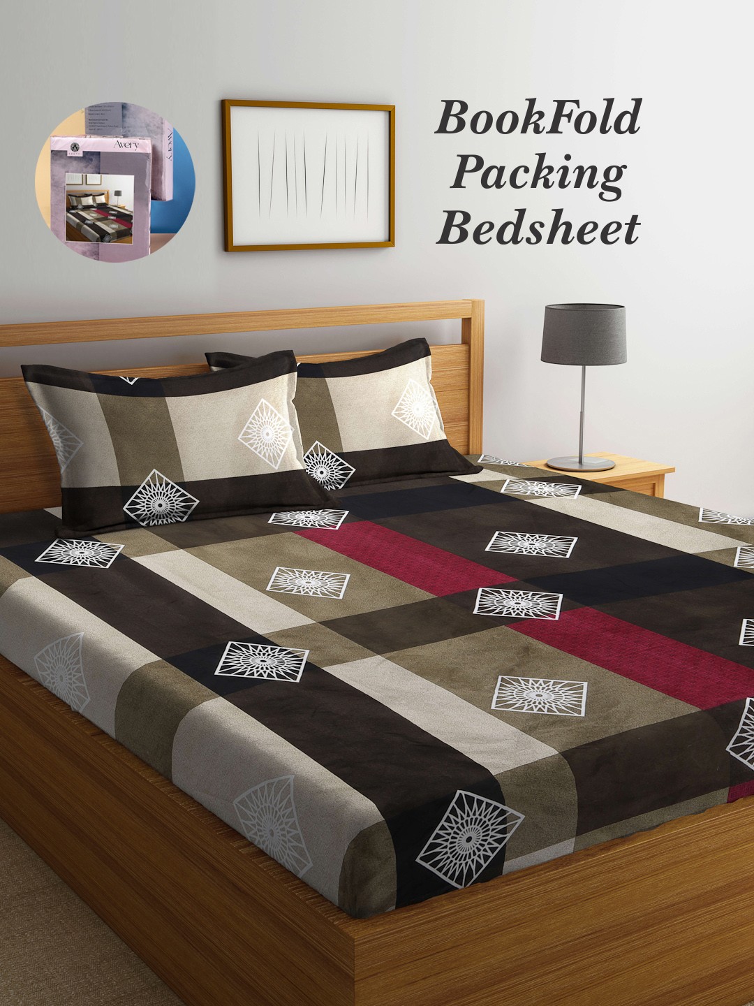 

Arrabi Bookfold Green & Brown Geometric 300 TC King Bedsheet With 2 Pillow Covers