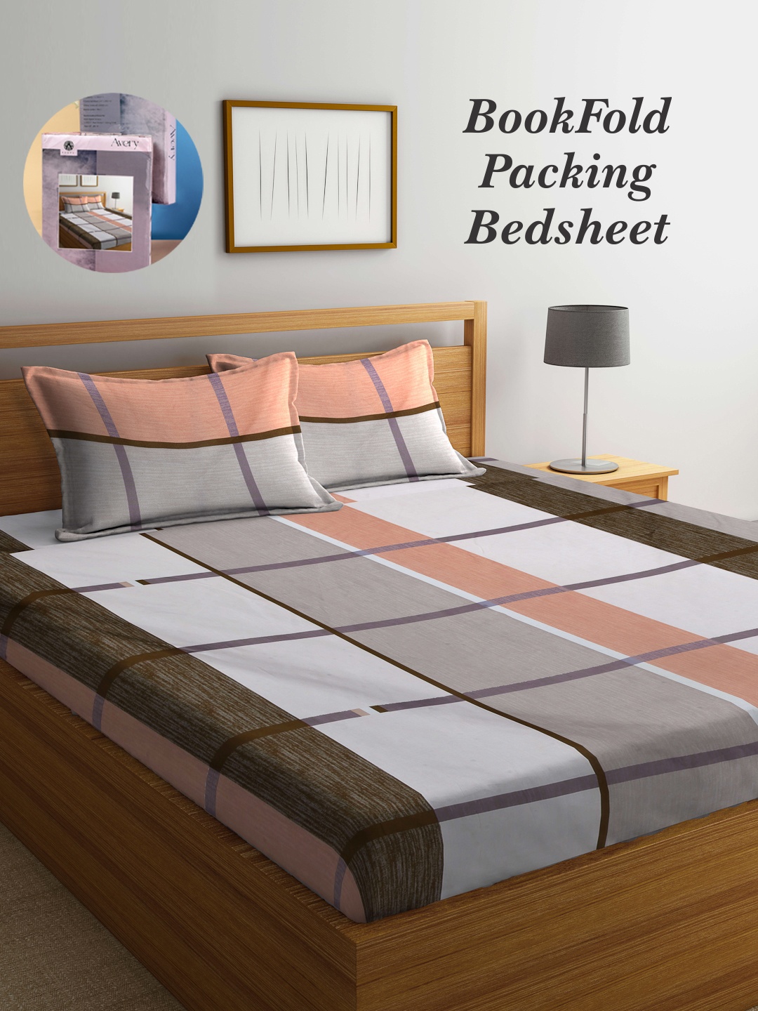 

Arrabi Bookfold Grey & Peach-Coloured Printed 300 TC King Bedsheet & Pillow Covers
