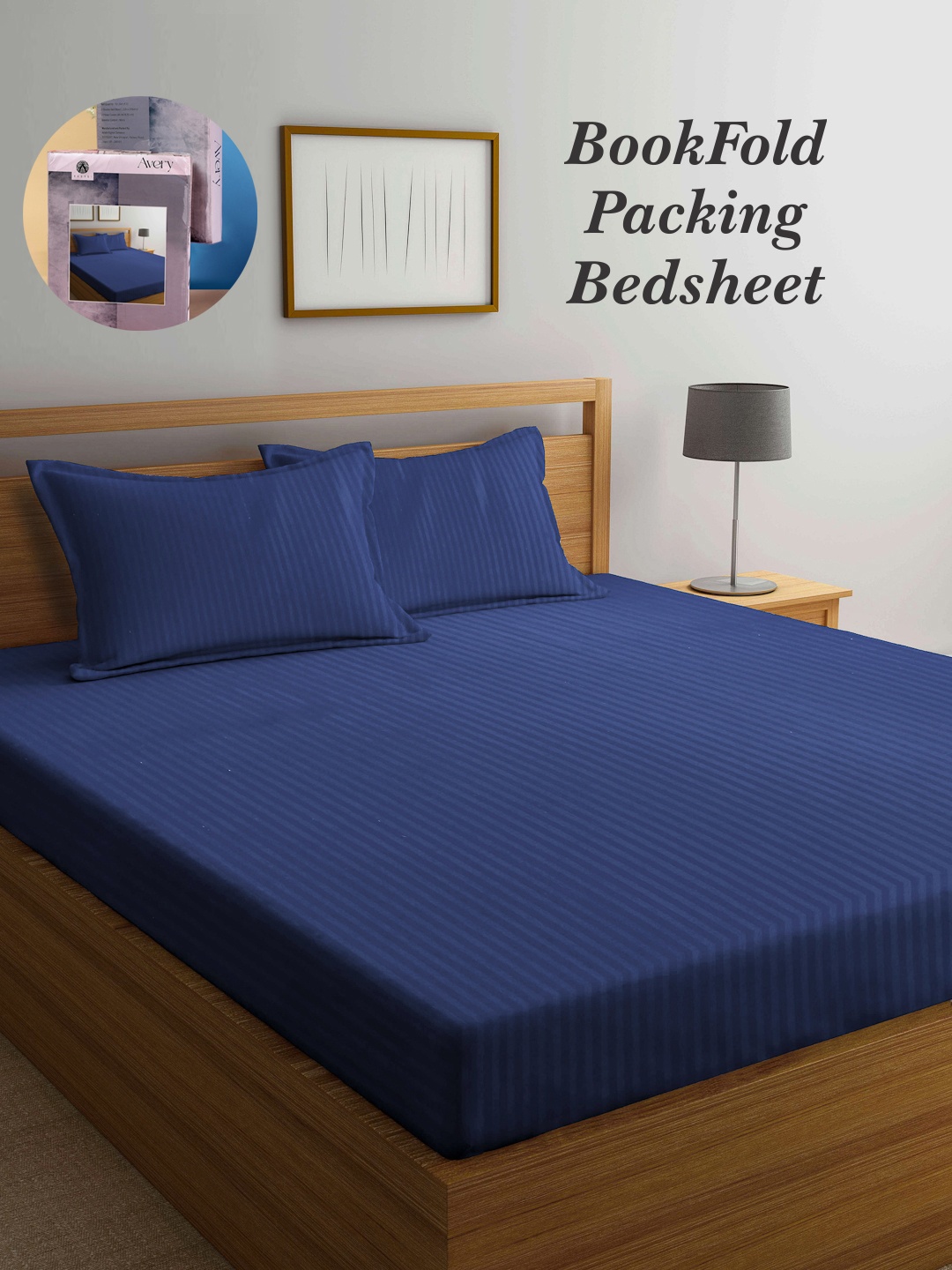 

Arrabi Bookfold Blue Striped 300 TC King Bedsheet With 2 Pillow Covers