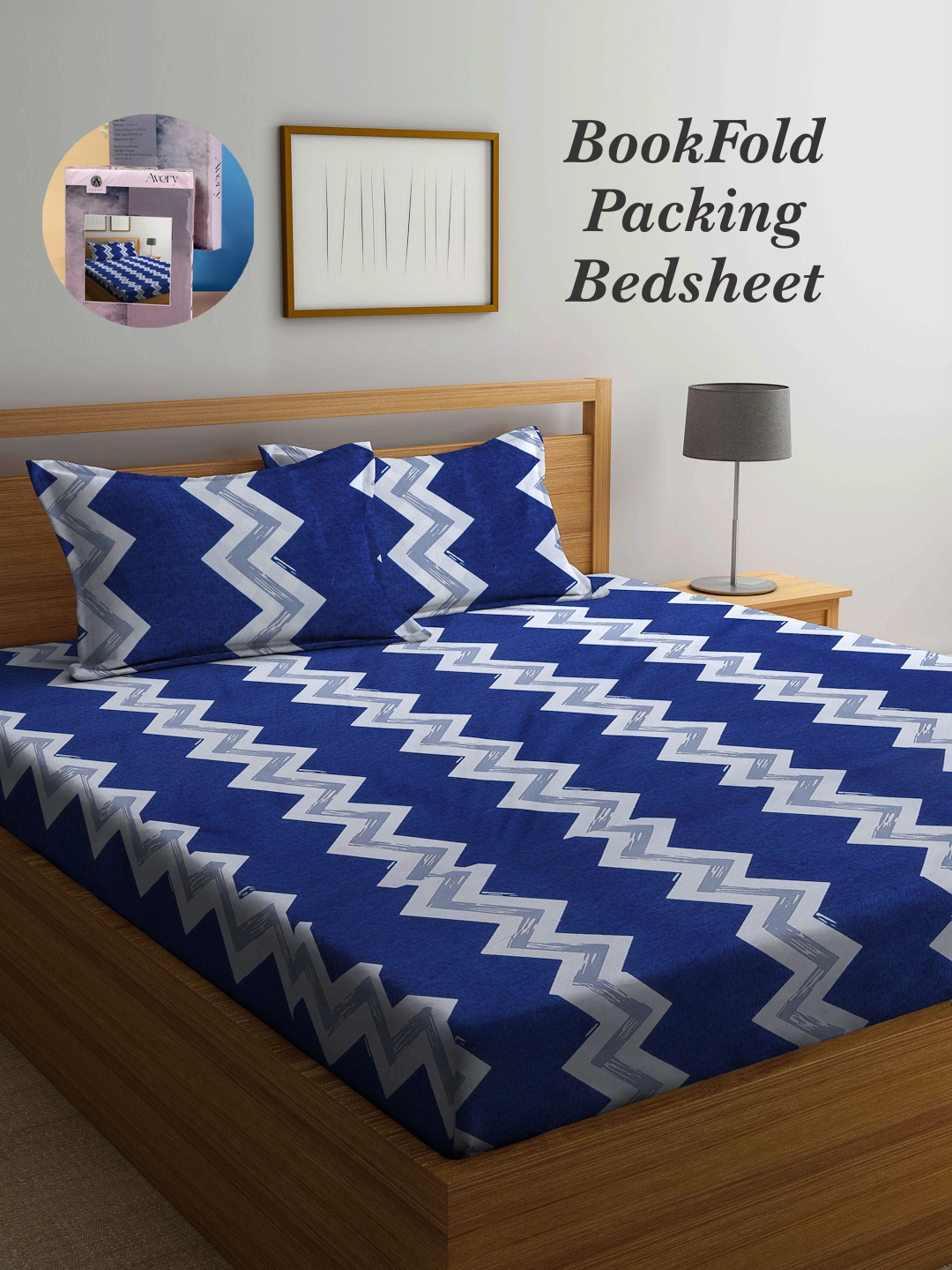 

Arrabi Bookfold Blue & White Geometric Printed 300 TC King Bedsheet & Pillow Covers