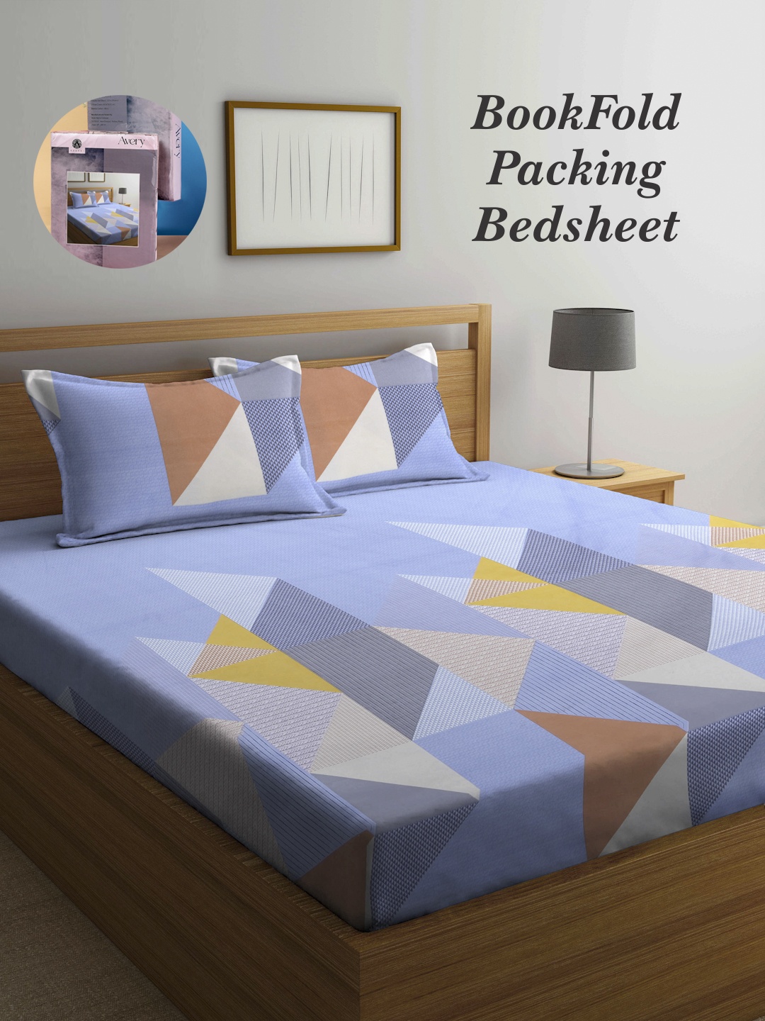 

Arrabi Bookfold Blue & Brown Geometric 300 TC King Bedsheet With 2 Pillow Covers