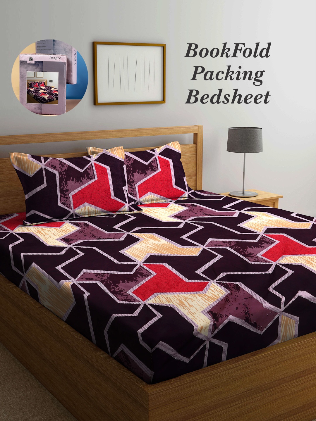 

Arrabi Bookfold Brown & Red Printed 300 TC King Bedsheet & Pillow Covers