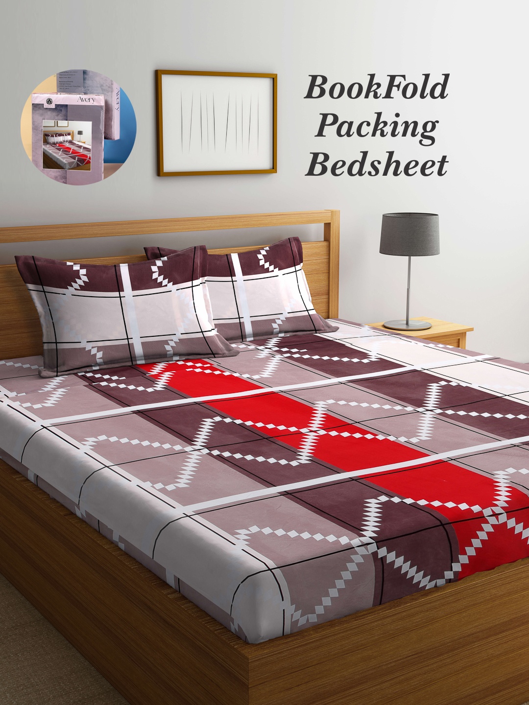 

Arrabi Bookfold Brown & Red Geometric 300 TC King Bedsheet With 2 Pillow Covers