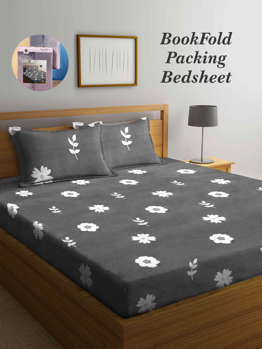 

Arrabi Bookfold Grey & White Floral Printed 300 TC King Bedsheet & Pillow Covers