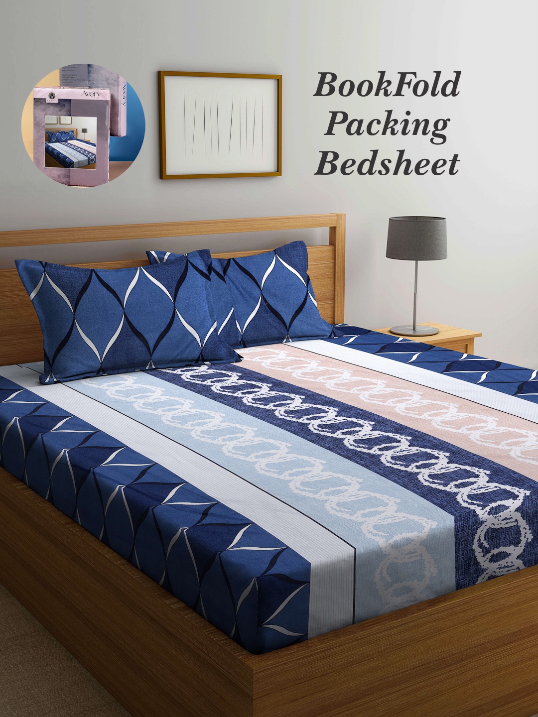 

Arrabi Bookfold Blue & White Striped 300 TC King Bedsheet With 2 Pillow Covers