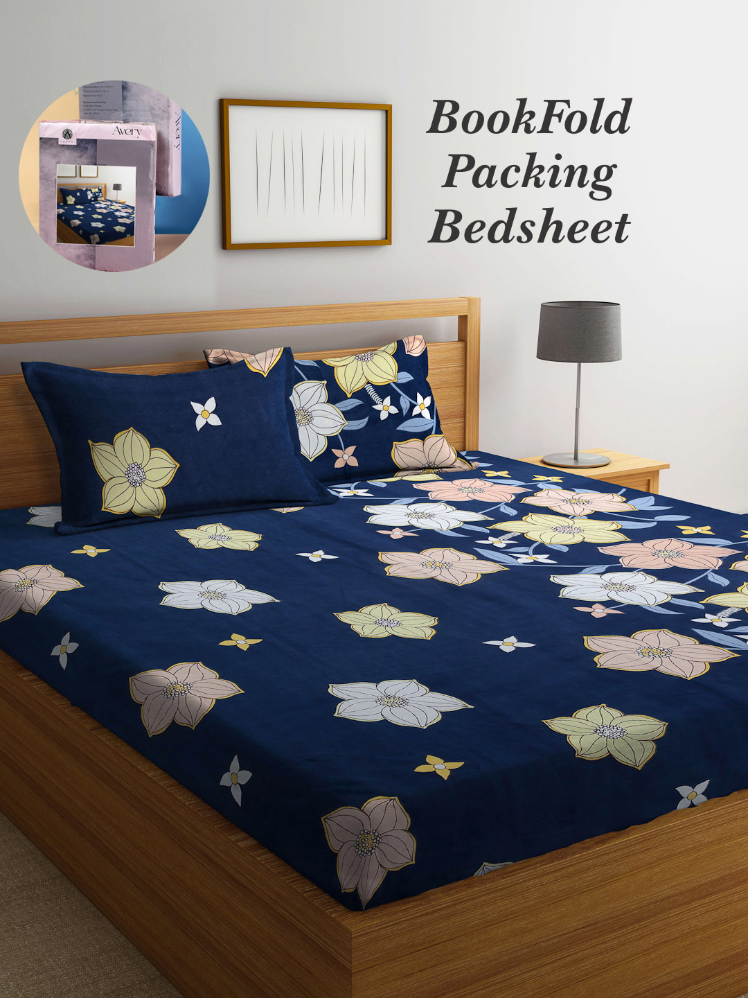 

Arrabi Bookfold Blue & Pink Floral Printed 300 TC King Bedsheet & Pillow Covers