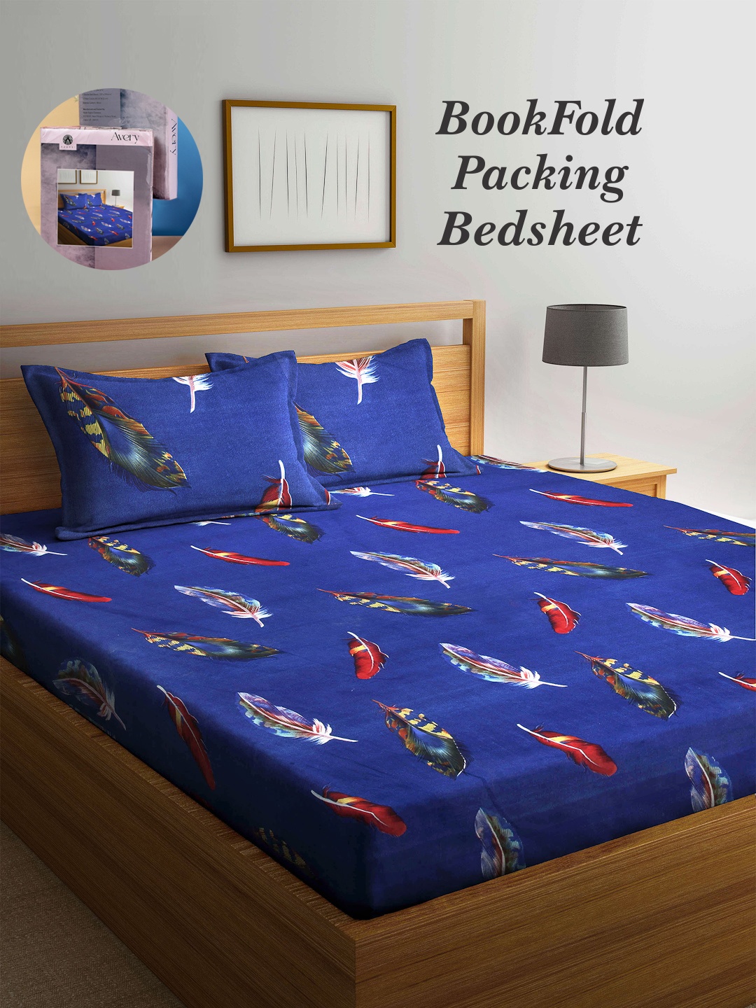 

Arrabi Bookfold Blue & Red Leaf Printed 300 TC King Bedsheet With 2 Pillow Covers