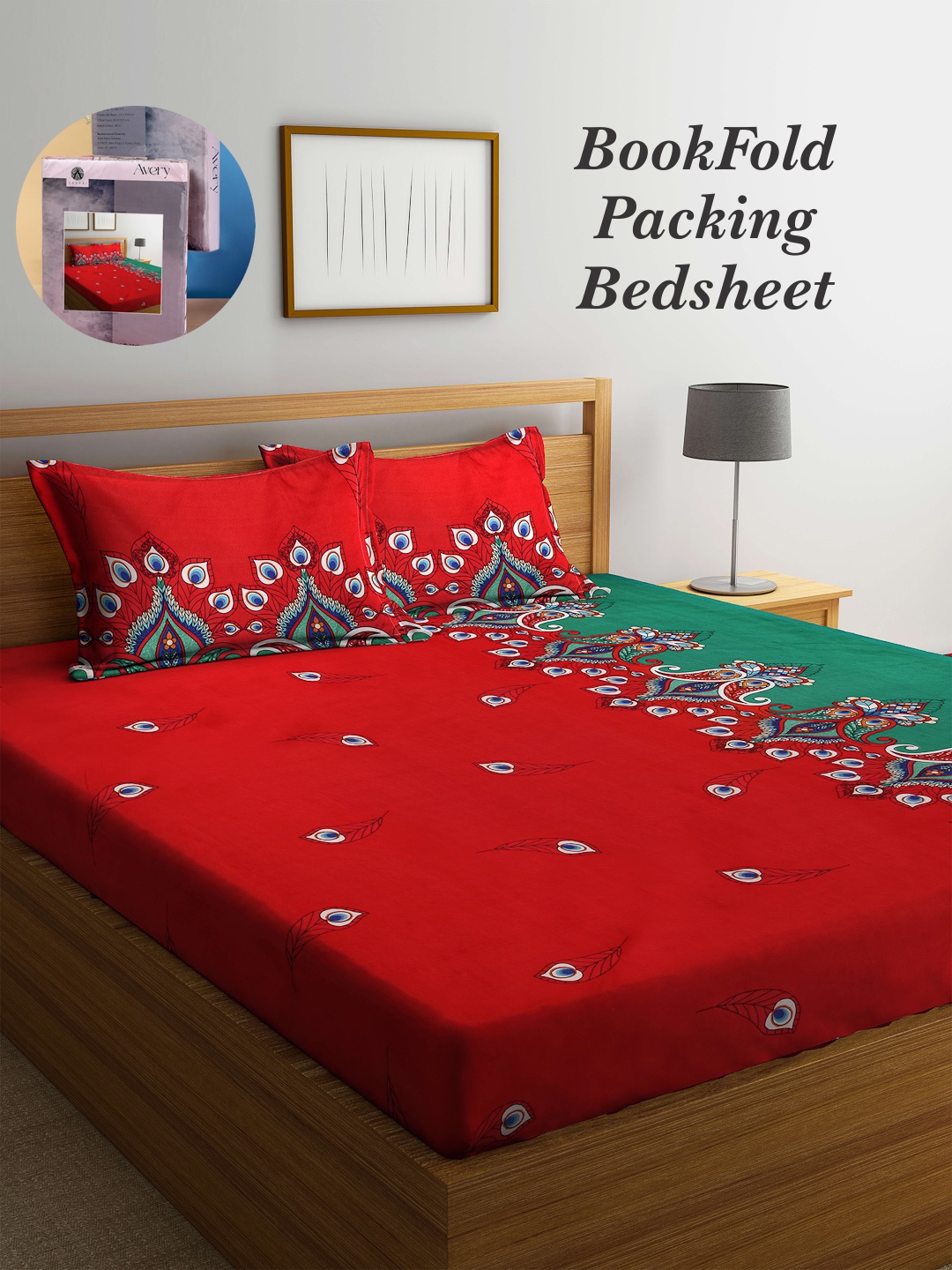 

Arrabi Bookfold Red & Green Ethnic Motifs 300 TC King Bedsheet With 2 Pillow Covers