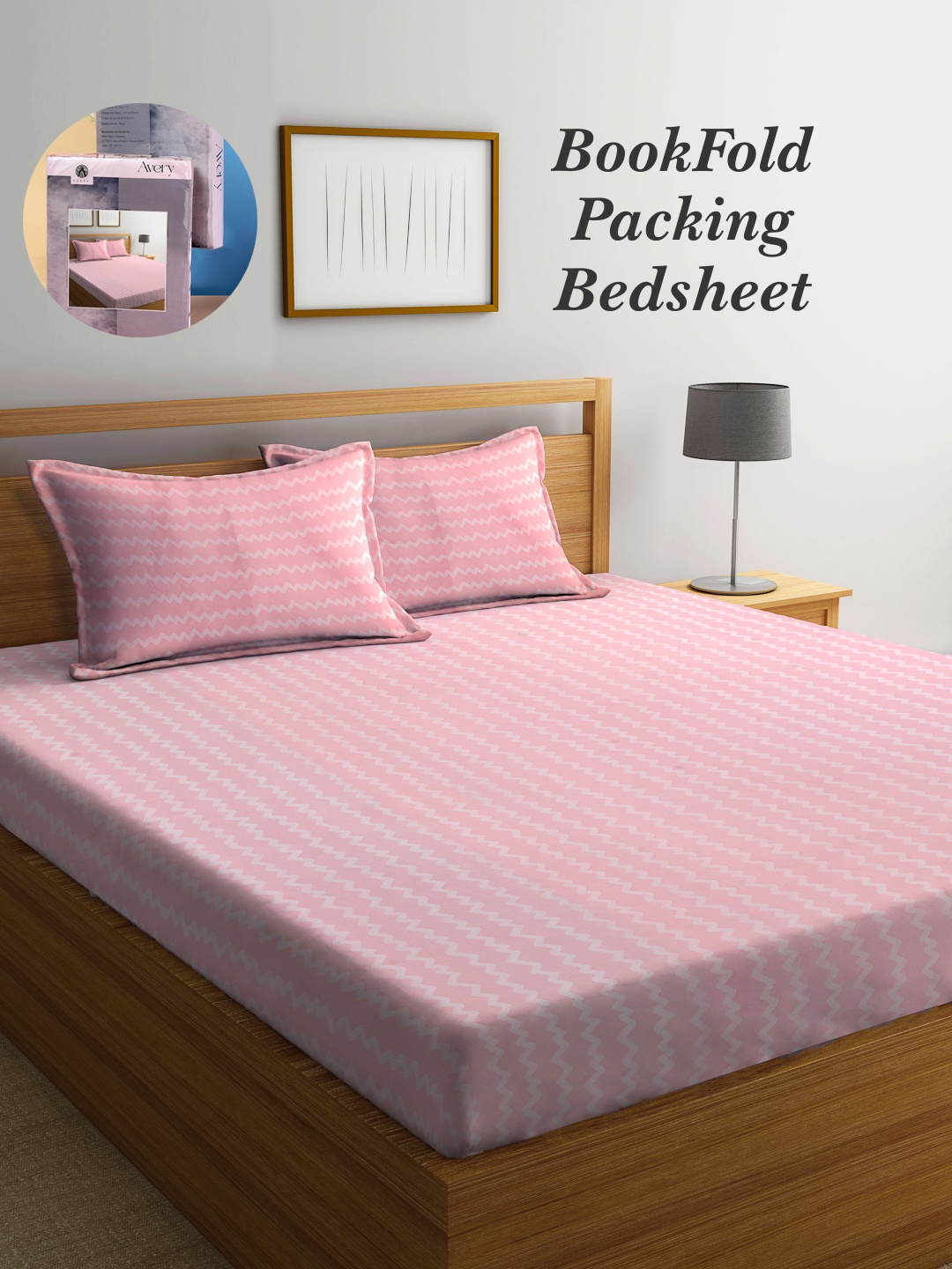 

Arrabi Bookfold Pink & White Striped 300 TC King Bedsheet With 2 Pillow Covers