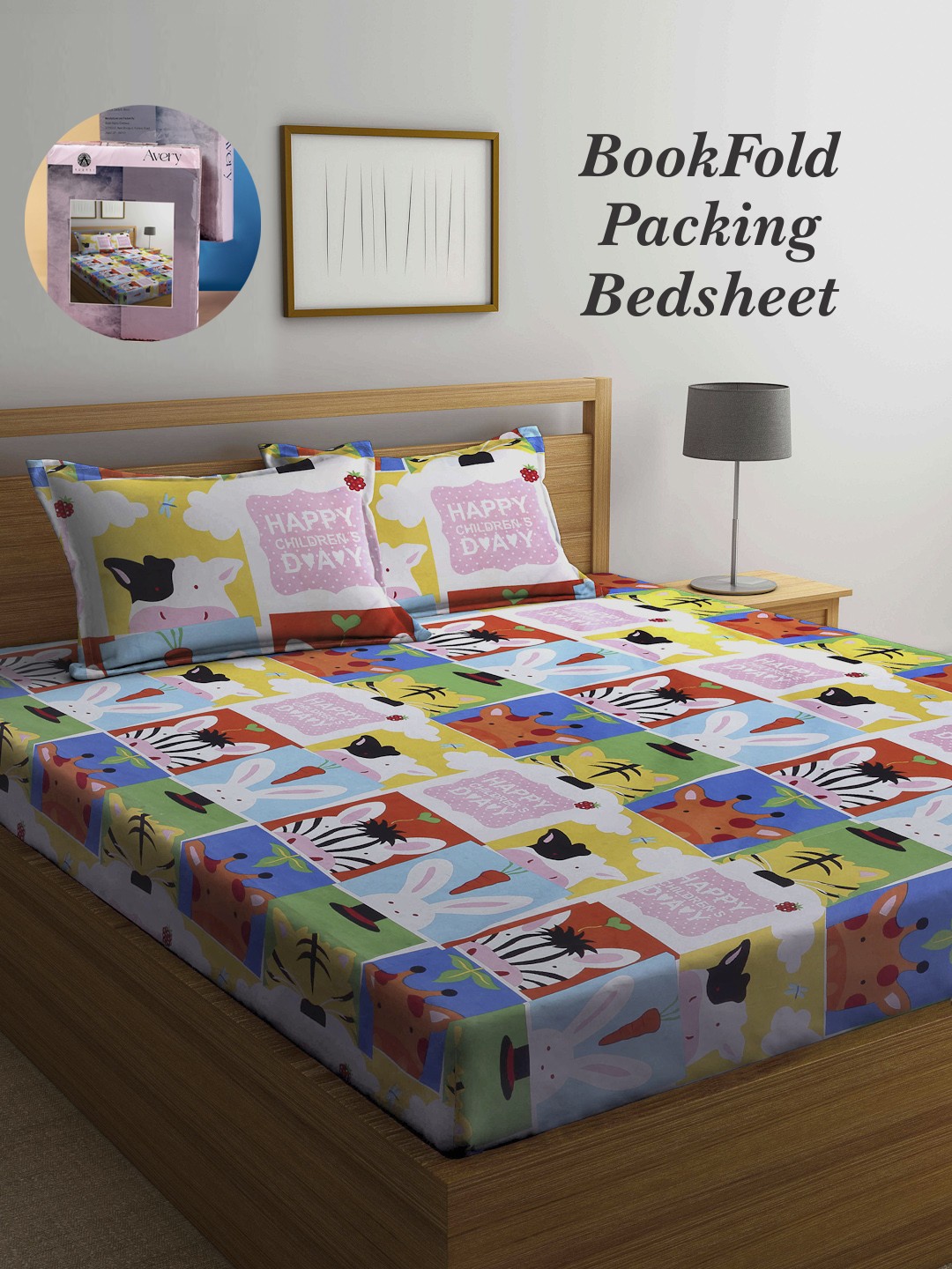 

Arrabi Bookfold White & Yellow Conversational 300 TC King Bedsheet With 2 Pillow Covers