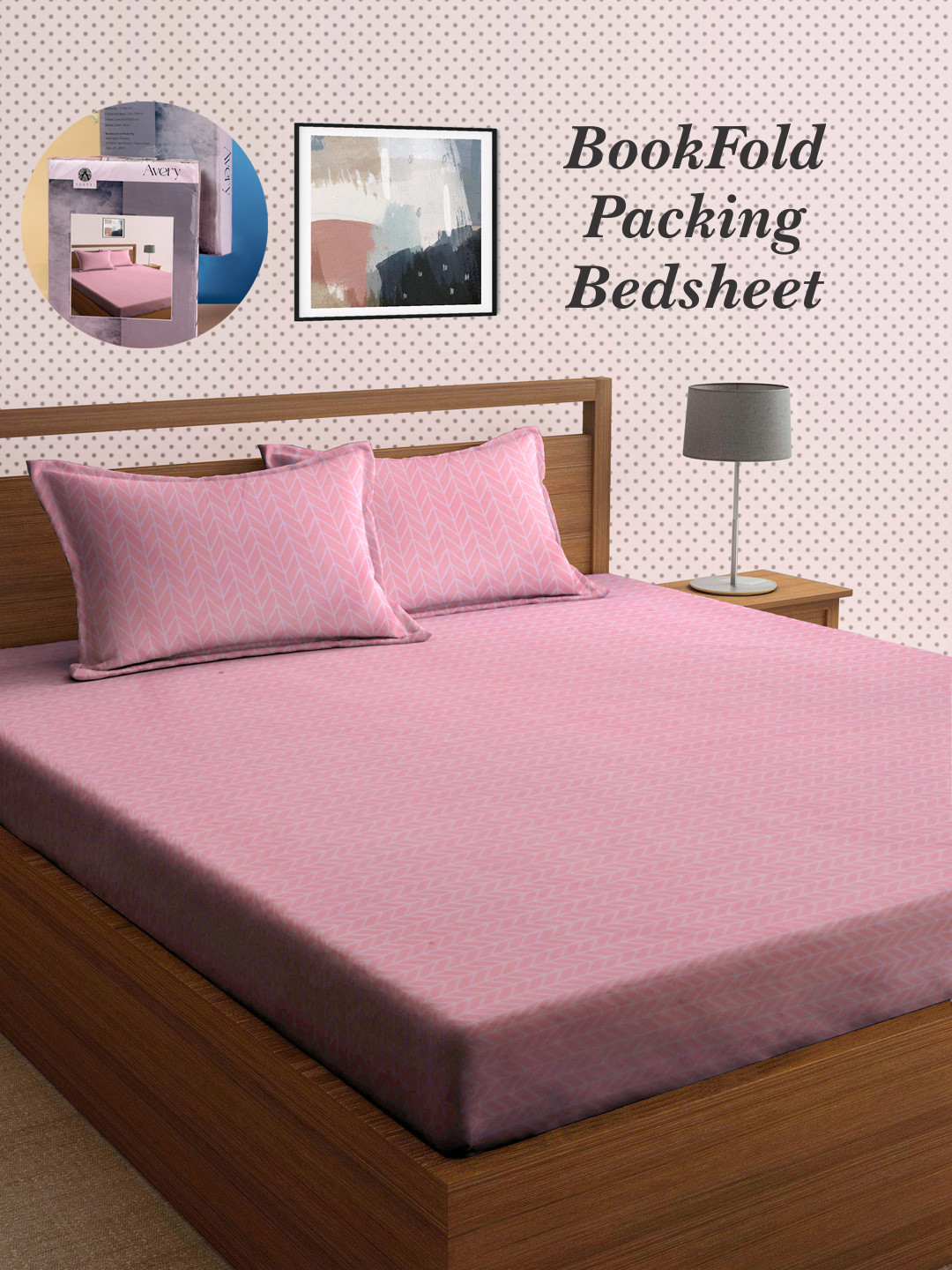 

Arrabi Bookfold Pink & Off White Graphic Printed 300 TC King Bedsheet & Pillow Covers