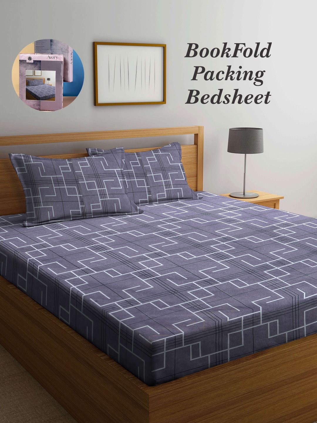 

Arrabi Bookfold Grey & White Geometric 300 TC King Bedsheet With 2 Pillow Covers