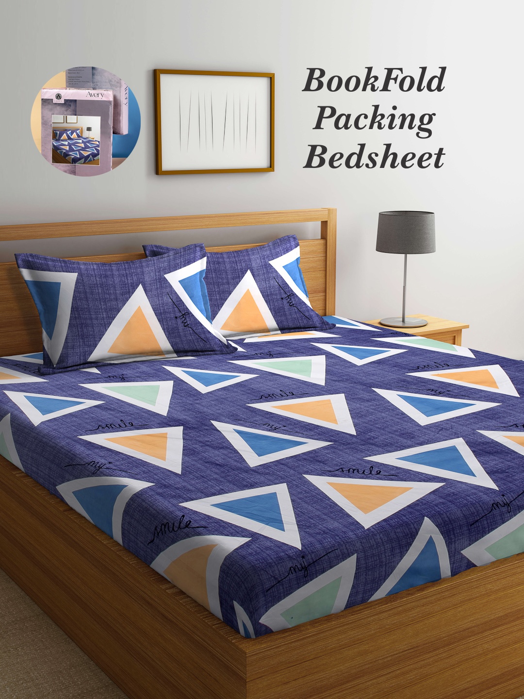 

Arrabi Bookfold Blue & Orange Geometric Printed 300 TC King Bedsheet & Pillow Covers