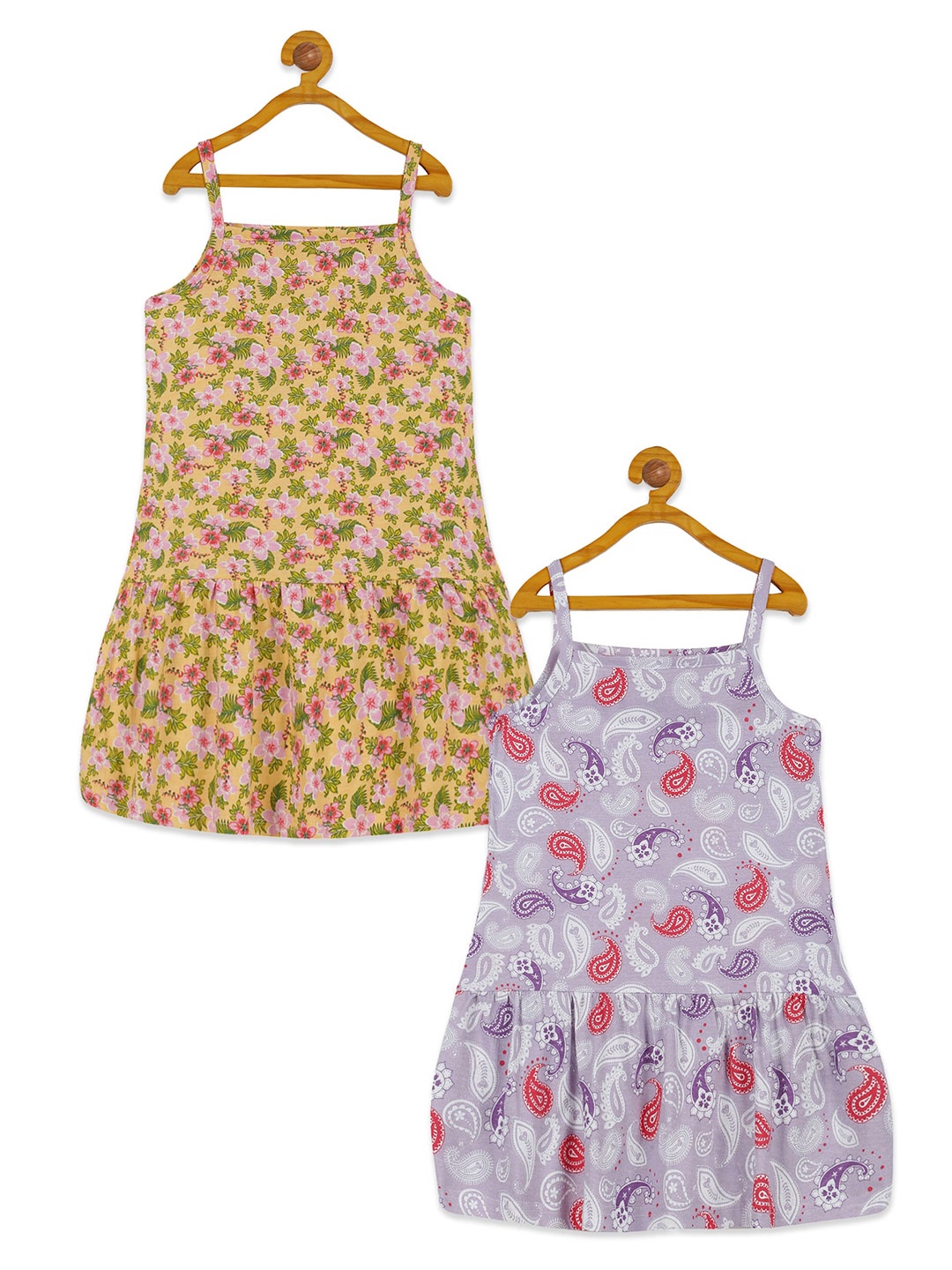 

KiddoPanti Girls Pack of 2 Floral Print A-Line Dress, Violet
