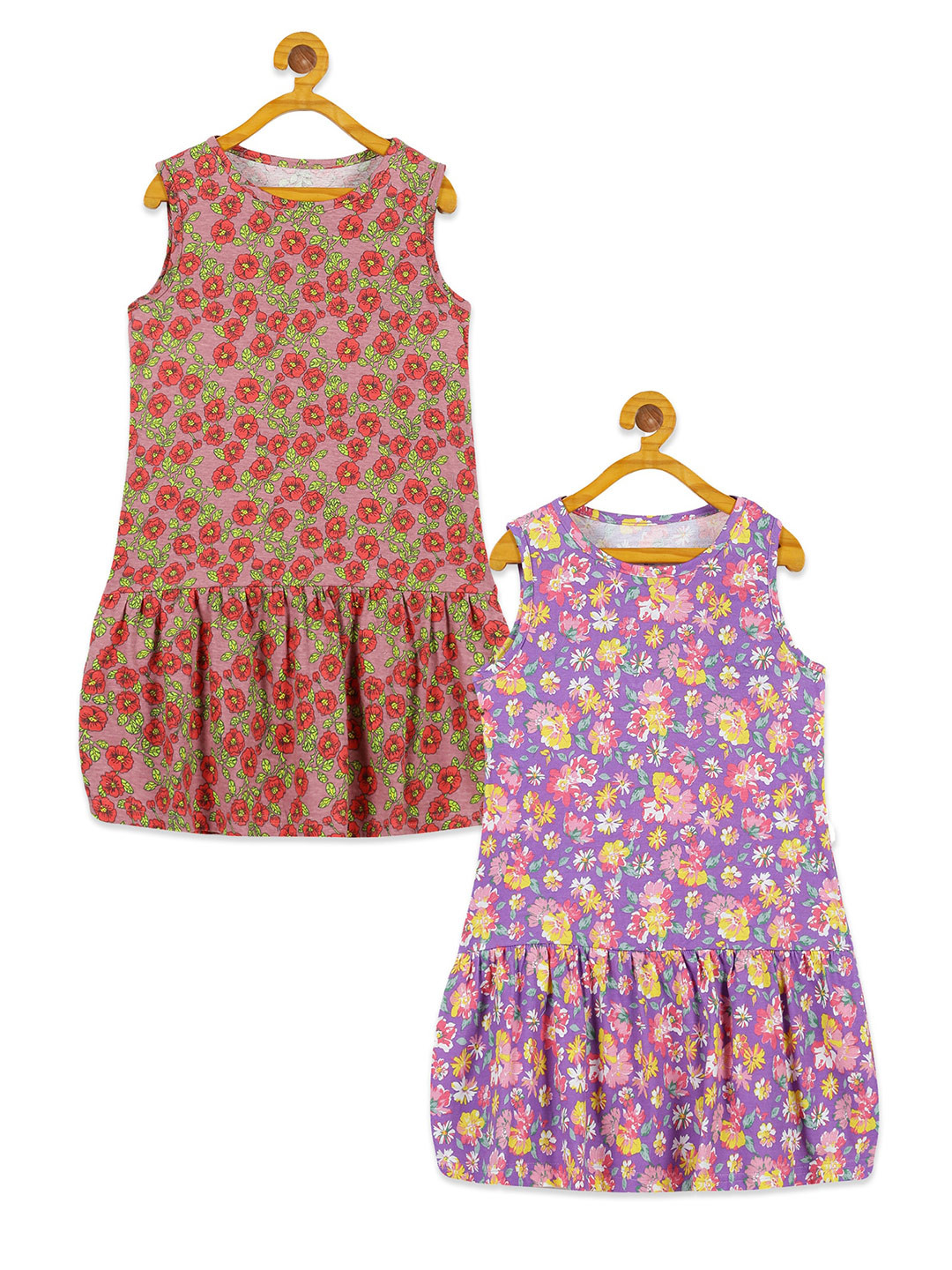 

KiddoPanti Girls Pack of 2 Floral Print Drop-Waist Dress, Rose