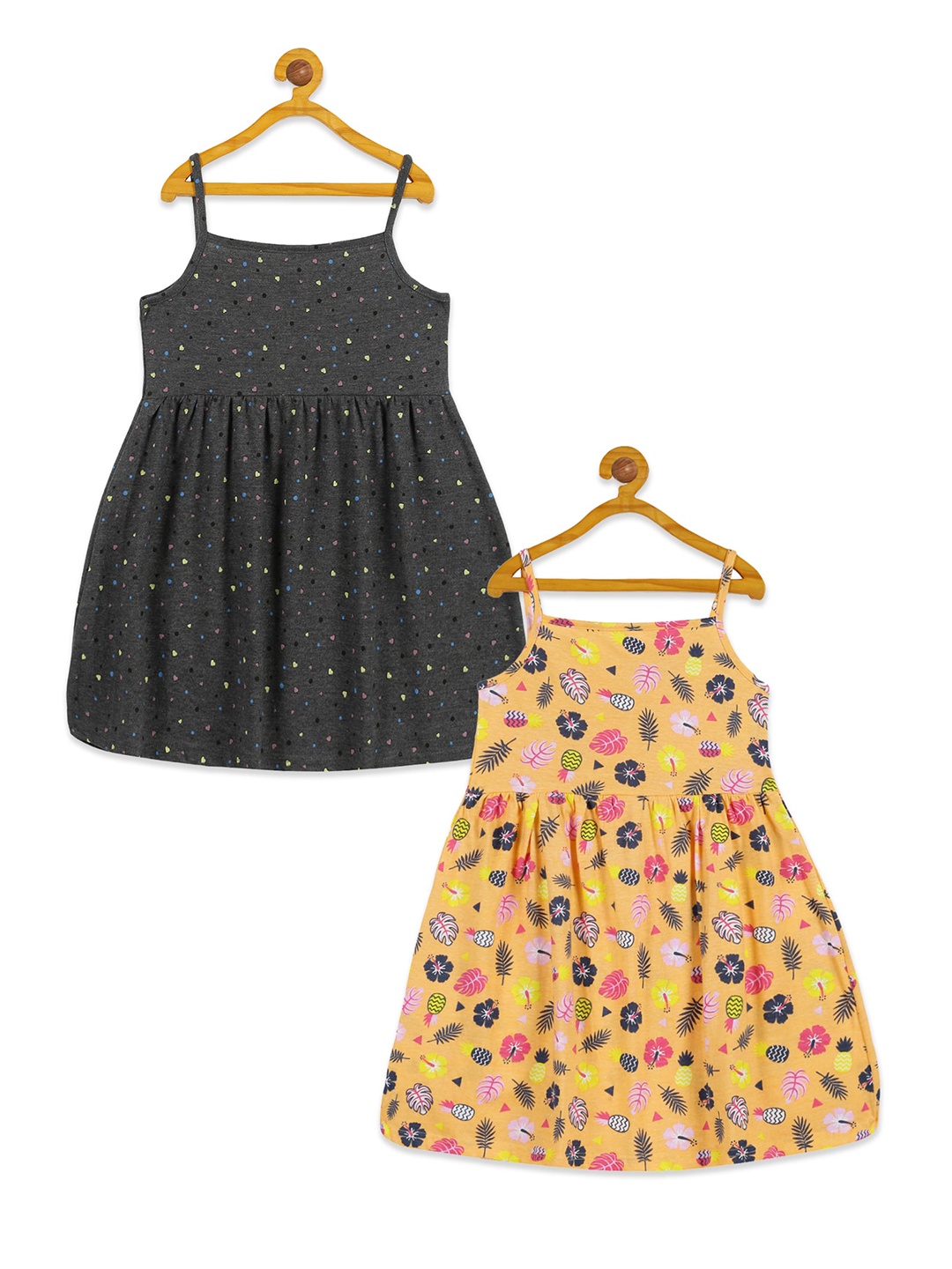 

KiddoPanti Girls Pack of 2 Floral Print A-Line Dress, Charcoal