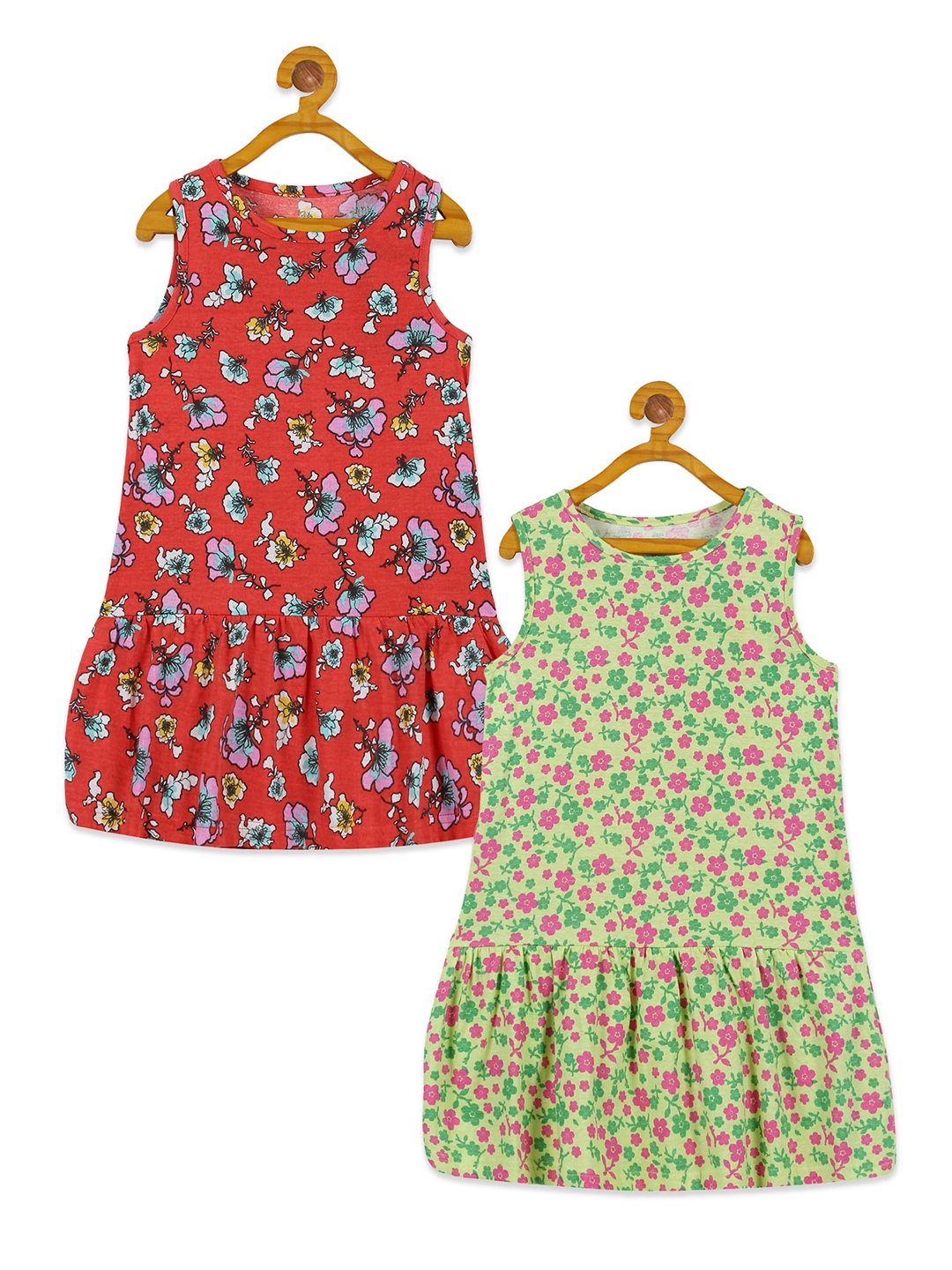 

KiddoPanti Girls Pack of 2 Floral Print Drop-Waist Dress, Red