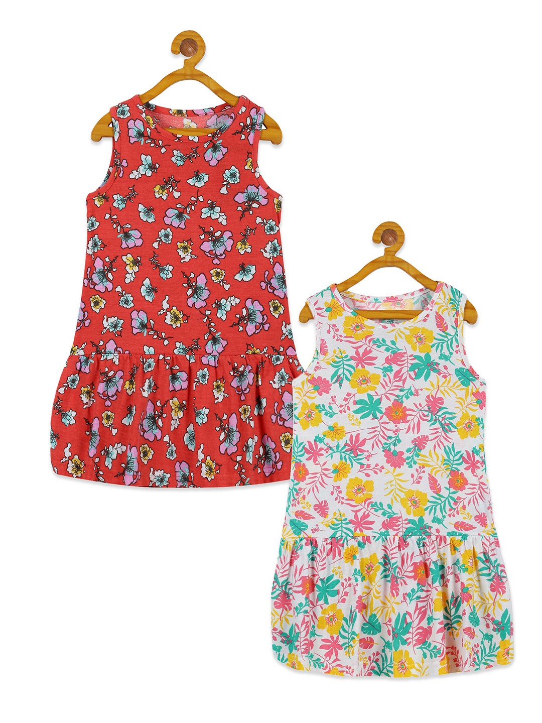 

KiddoPanti Girls Pack of 2 Floral Print Drop-Waist Dress, Red