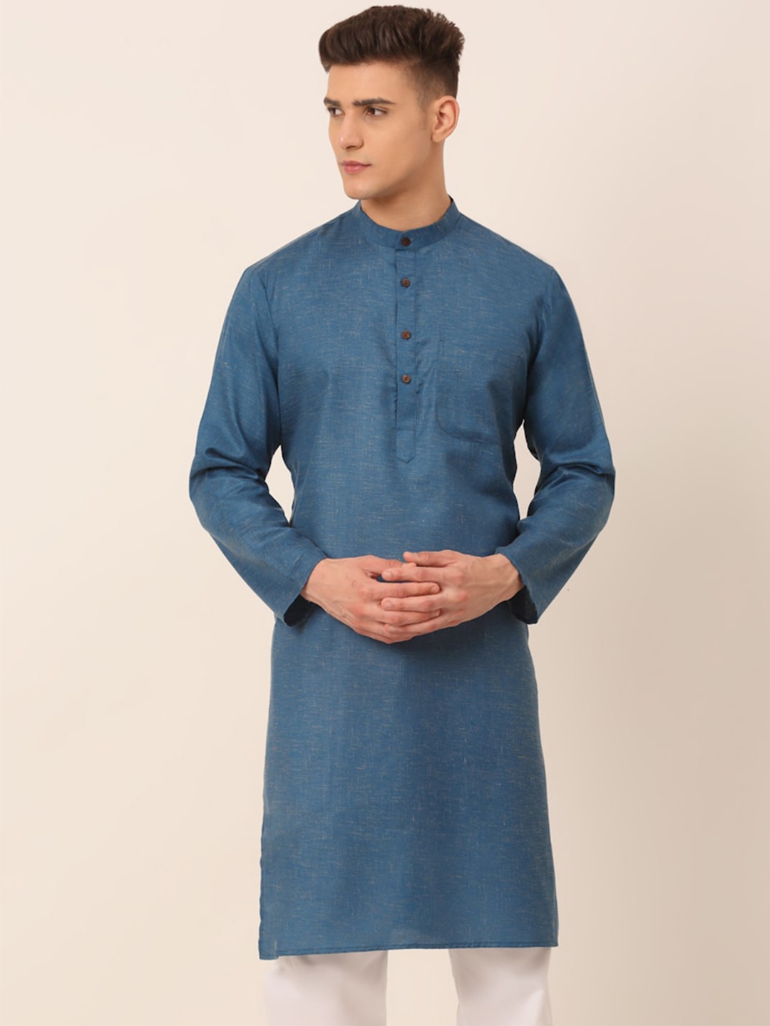 

Jompers Mandarin Collar Pure Cotton Straight Kurta, Teal