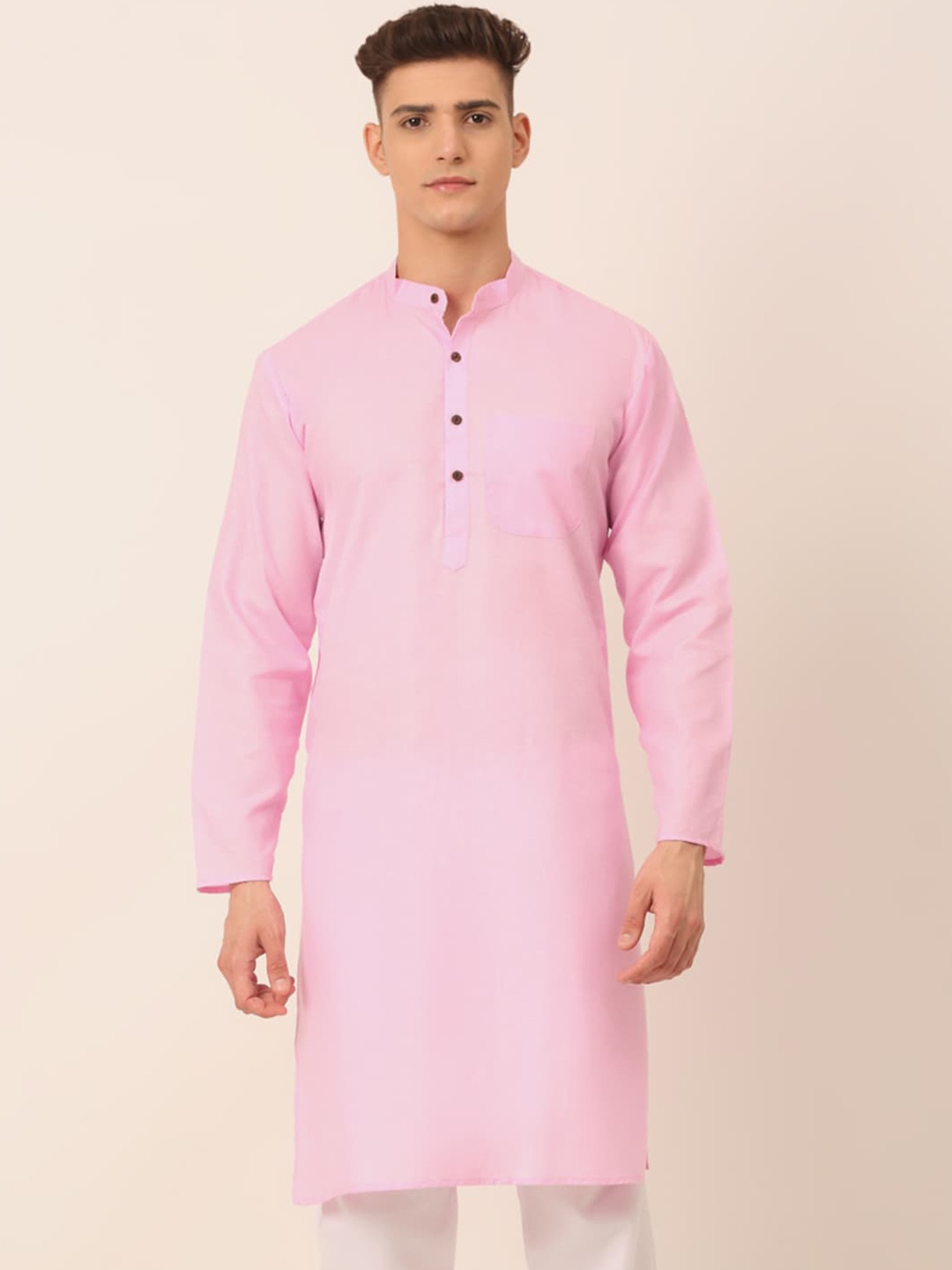 

Jompers Mandarin Collar Pure Cotton Straight Kurta, Pink