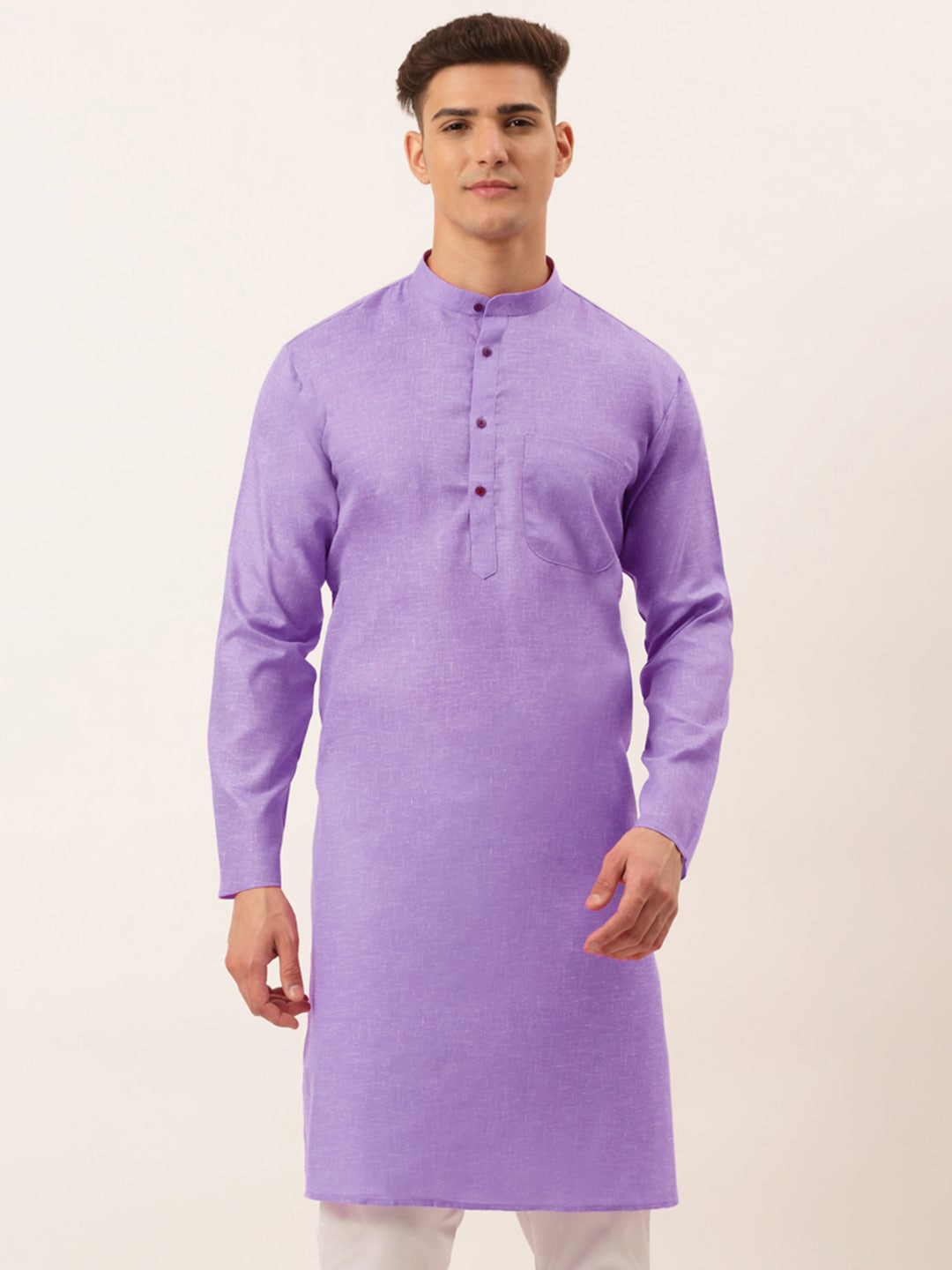 

Jompers Mandarin Collar Pure Cotton Straight Kurta, Purple