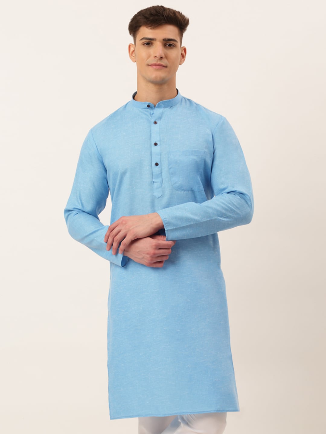 

Jompers Mandarin Collar Pure Cotton Straight Kurta, Blue
