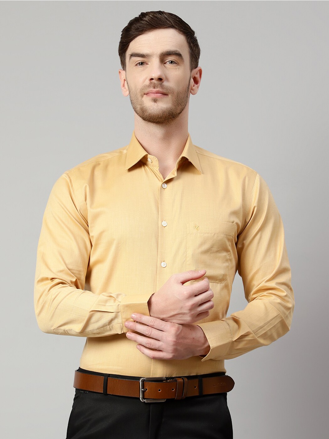 

Cantabil Spread Collar Cotton Formal Shirt, Mustard