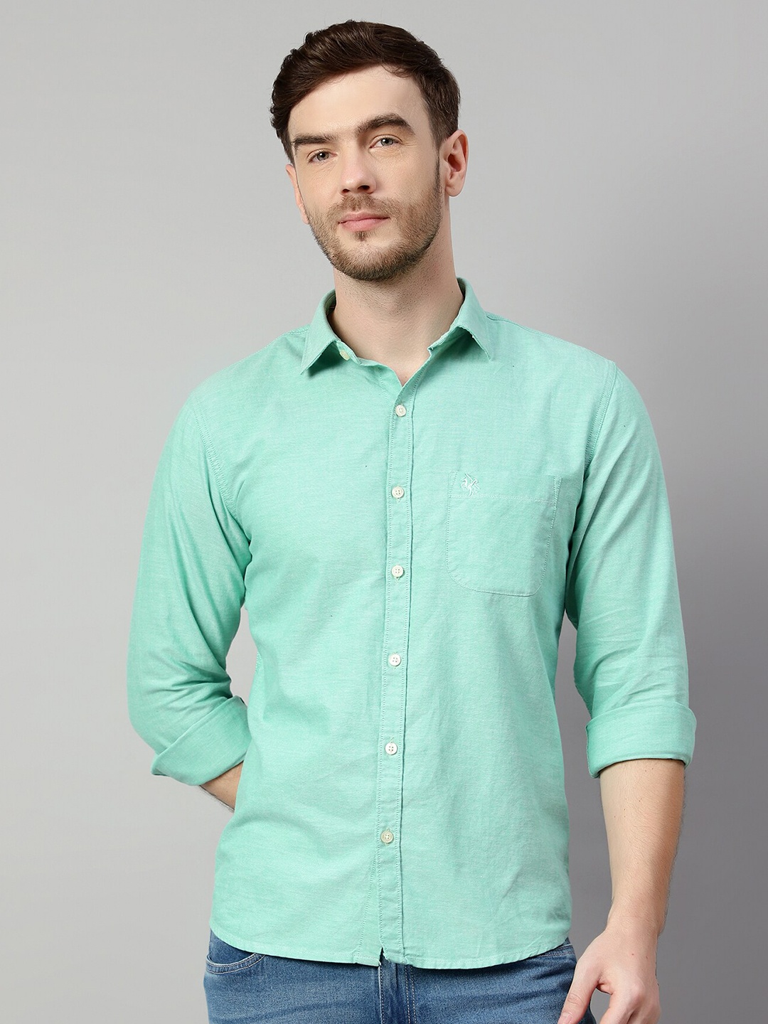 

Cantabil Spread Collar Cotton Casual Shirt, Green