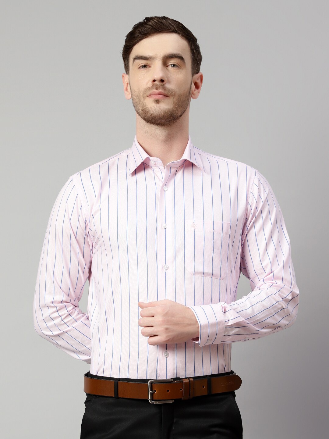 

Cantabil Striped Cotton Formal Shirt, Pink